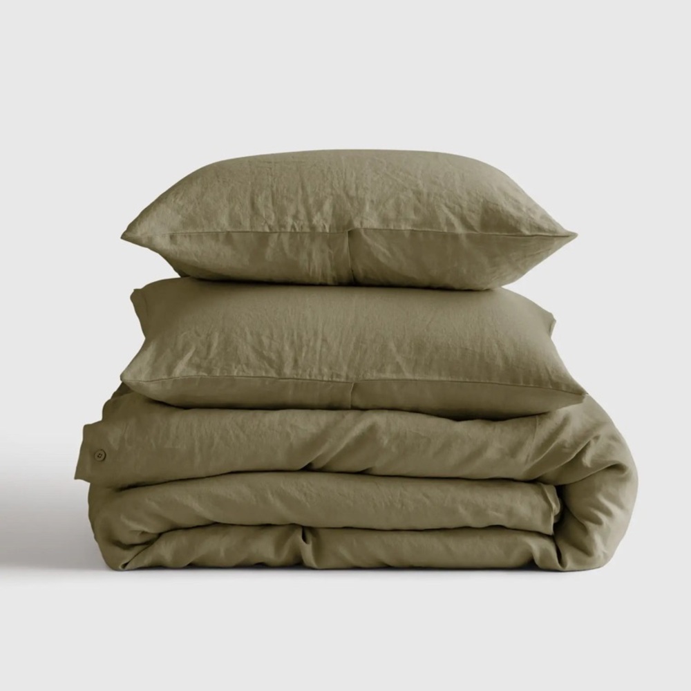 Stonewashed Linen Duvet Cover Set in Olive